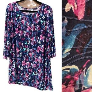 Croft‎ & Barrow Floral Jacquard Knit Tunic Size 2X 3/4-Sleeve Asymmetrical